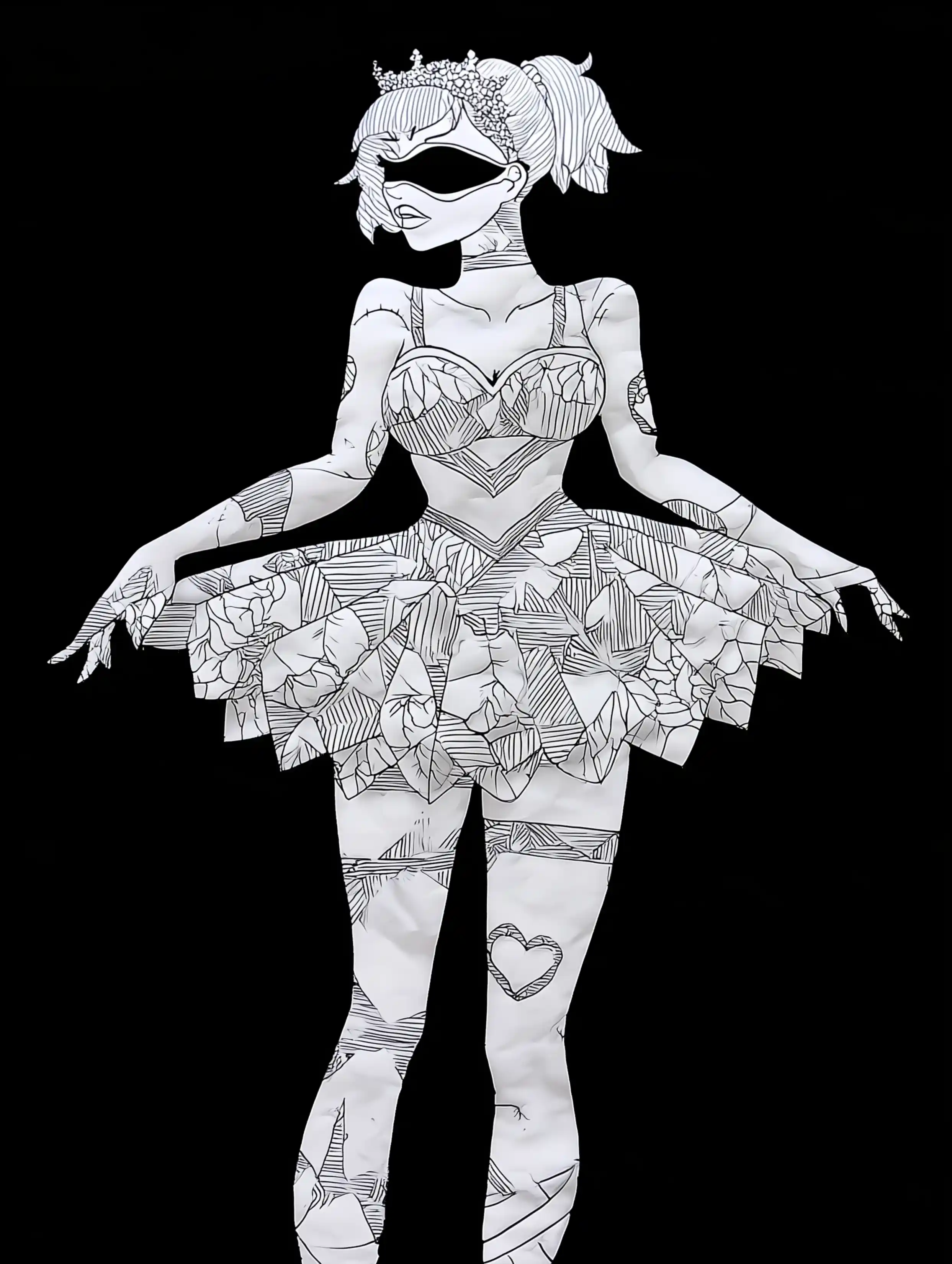 Free ballerina coloring page for adults featuring dark background printed pattern ballerina